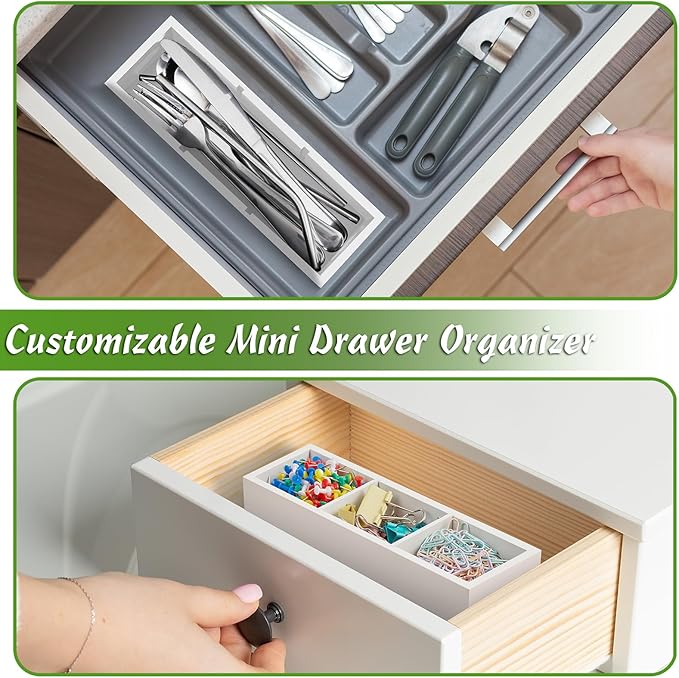 DRASTAR Tea Bag Organizer, Wooden Tea Bag Holder, White Tea Bag Chest with 3 Slots, Mini Tea Organizer Countertop, Sugar Packet Holder