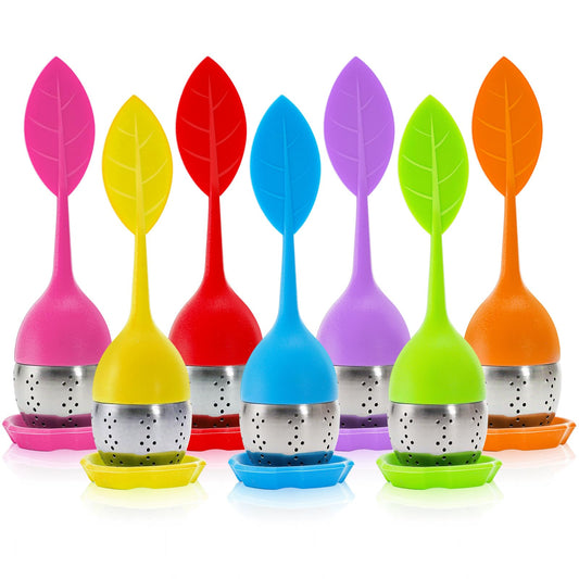 Bekith 7 Pack Silicone Tea Infuser, Cute Loose Leaf Tea Steeper, Fine Mesh Tea Strainer with Drip Tray, Stainless Steel Tea