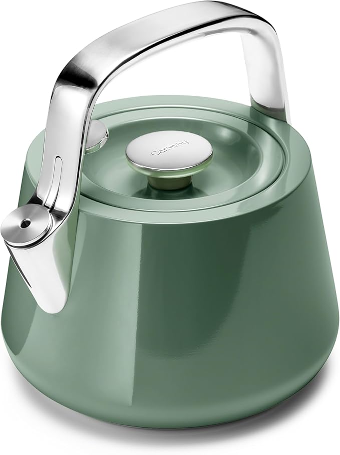 Caraway 2 Quart Whistling Tea Kettle - Durable Stainless Steel Tea Pot - Fast Boiling, Stovetop Agno