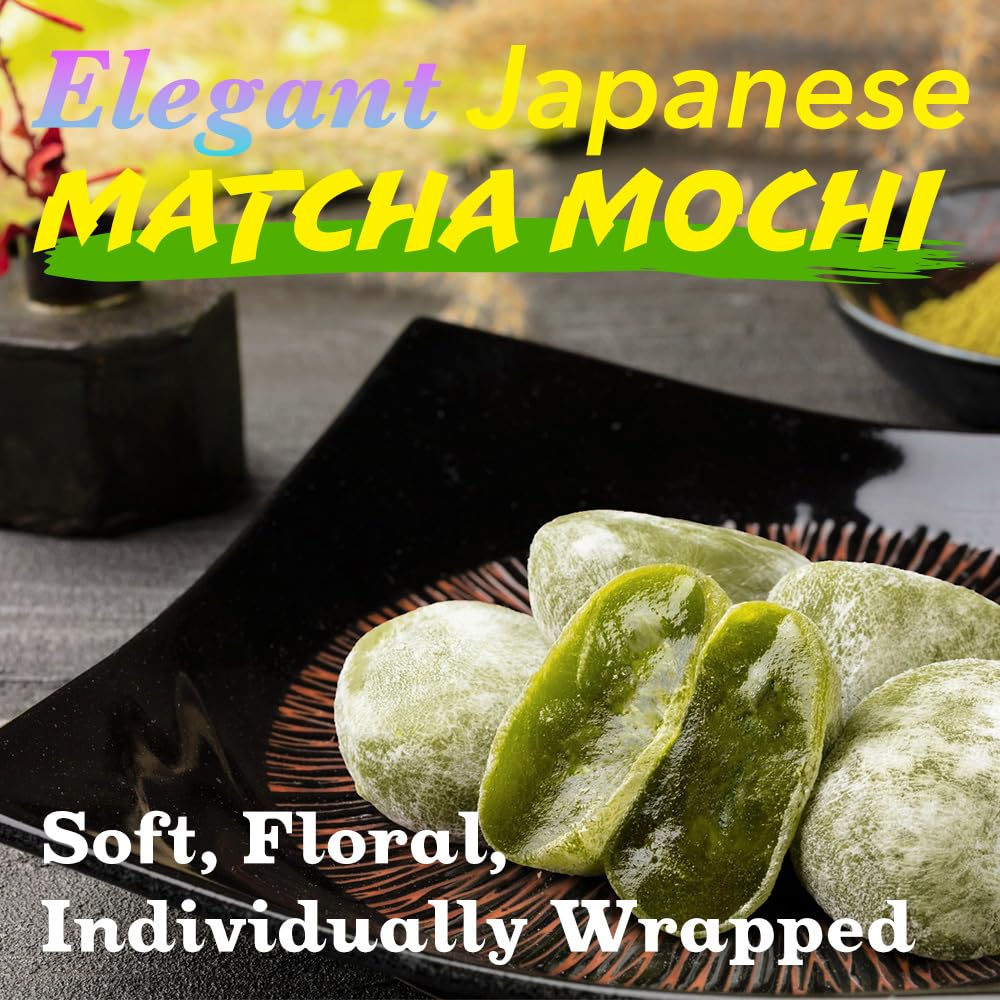 Matcha Mochi Candy, Soft Chewy Japanese Green Tea Snack, Japan, 9 oz | Authentic matcha wagashi inspired by Japanese rice cakes. Individually wrapped for a convenient sweet treat