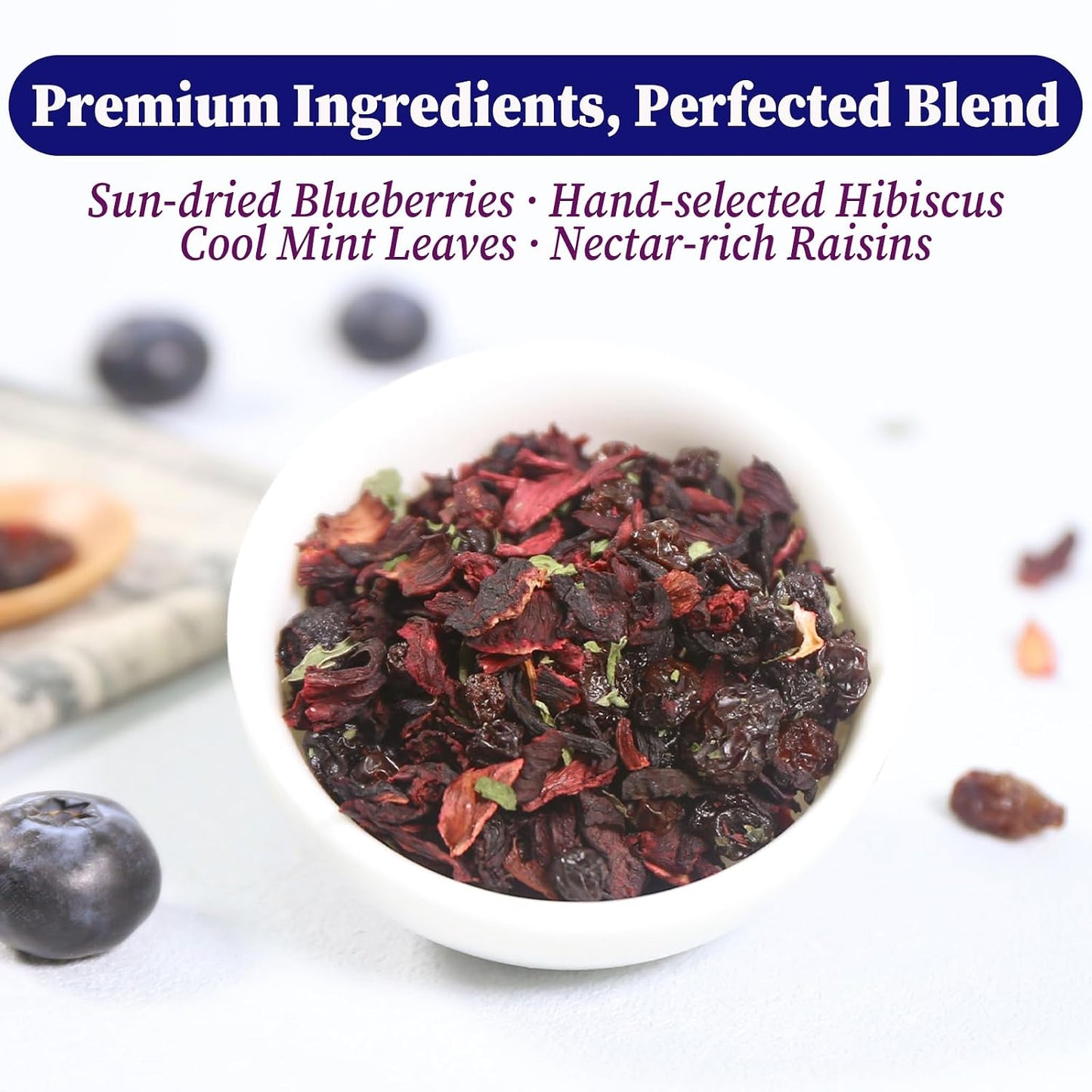 FullChea - Blueberry Tea Bags, 50 Count, Fruit Blend Herbal Tea