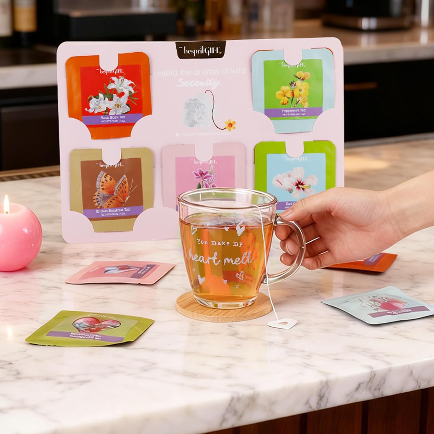 Novelty Tea Bags - 10 Count (5 Heart + 5 Flower Shaped) | 5 Unique Flavors Tea Sampler, Floral-Themed Gift Set for Tea Lovers