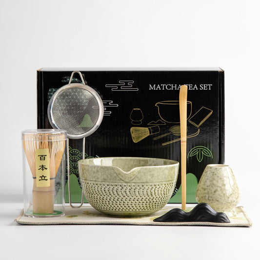 DWEHIXBUY matcha whisk set Ceremony Accessory, Matcha Whisk, Traditional Scoop (Chashaku), Tea Spoon, Whisk Holder, 1 tea bowl, 1 tea siev, 7pcs matcha set.matcha green matcha kit