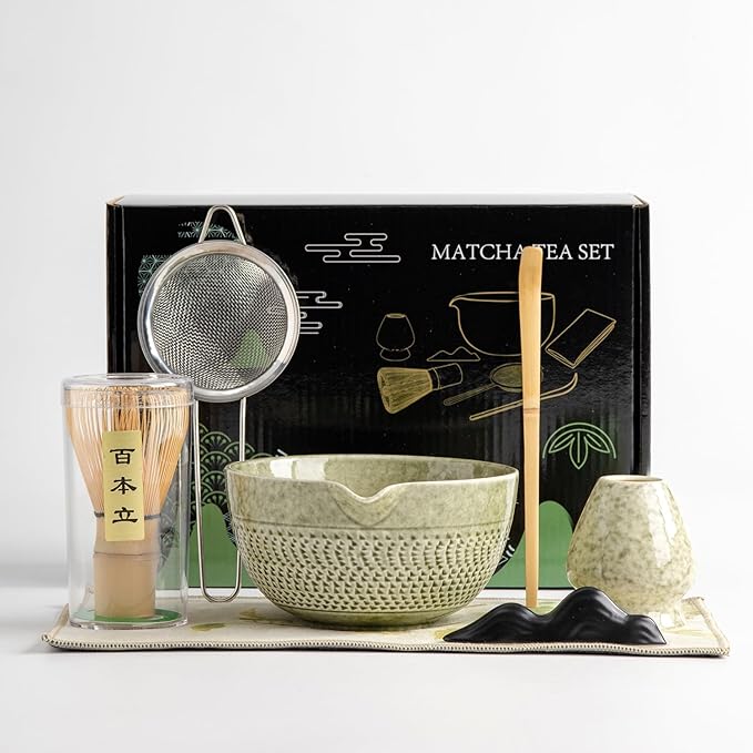 matcha whisk set Ceremony Accessory, Matcha Whisk, Traditional Scoop (Chashaku), Tea Spoon, Whisk Holder, 1 tea bowl, 1 tea siev