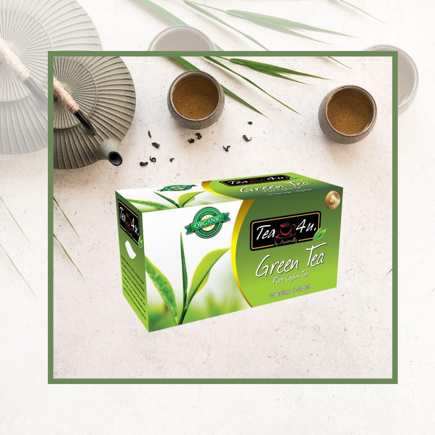 Tea4U Organic Green Tea, Ceylon TeaBags - Handpicked Leaves from the Finest Tea Estates and Expertly Blended - 25 Count