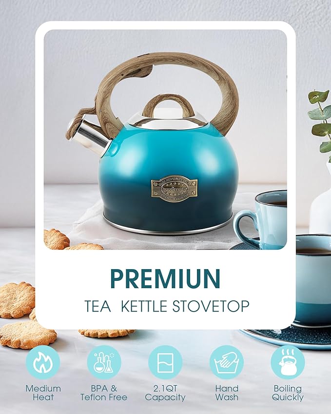 Tea Kettle, Whistling Stovetop Teapot Food Grade Stainless Steel Tea Kettles for Stove Top with Anti-hot Ergonomic Handle,Kettle Spout for Tea