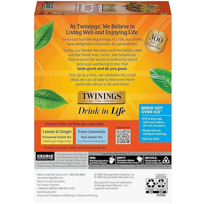 Twinings Decaf Earl Grey K-Cup Pods for Keurig, Decaffeinated Black Tea Flavoured with Citrus and Bergamot, 24 Count (Pack of 2)