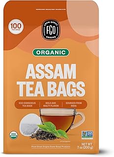 FGO Organic Assam Tea, 100 Count, Eco-Conscious Black Tea Bags, Resealable Bag, Packaging May Vary (Pack of 1)
