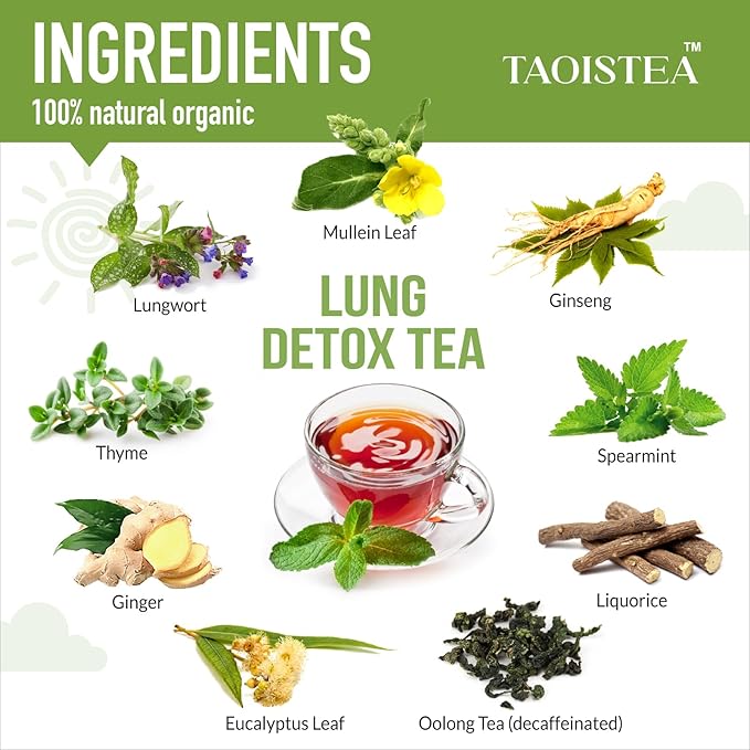 TAOISTEA Colon & Lung Detox Tea Set - 2 Herbal Blends, 14 Day Supply Each | Dual-Action Cleanse for Gut Health, Respiratory Support & Daily Detox