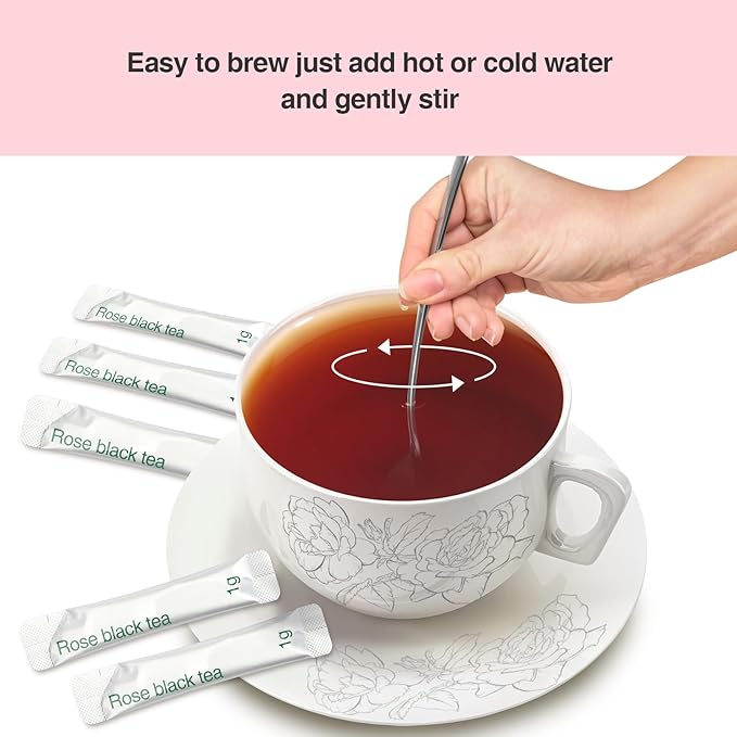 Taiping HK Rose Instant Black Tea Classic-100% Tea Leaves 30 Single Serve Stick Packs Unsweetened No Additives On-the-Go for Travel, Work, Outdoors , Helps Support Digestive Health Hot or Iced Teas (30Count)