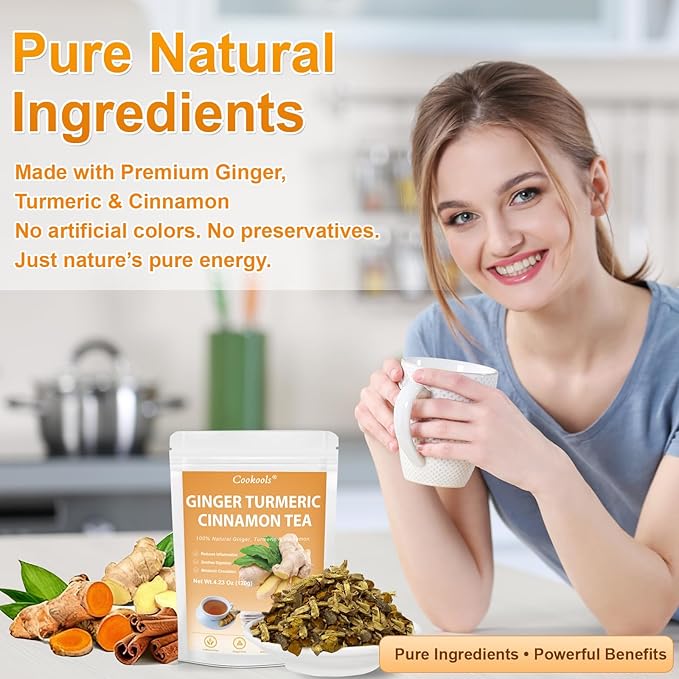 Ginger Turmeric Tea 2g x 60 Teabags | 100% Golden Blend for Wellness | Powerful Antioxidant & Natural Digestion Metabolism Support | Warming, Caffeine-Free Herbal Tea