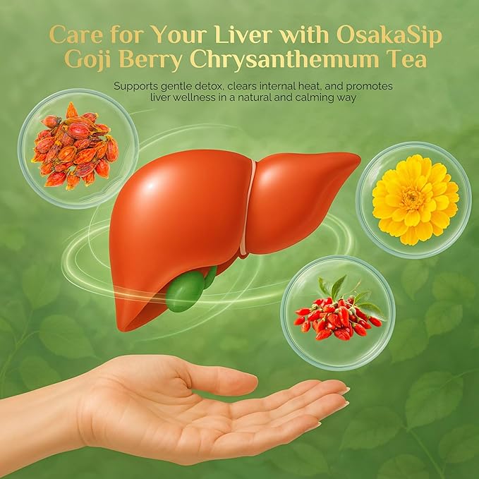 OsakaSip Goji Berry Chrysanthemum Tea Bags - Natural Liver Detox Cleanse Kidney Health - Excellent Chinese Herbal Raw Formula Cassia Seed Dandelion Leaf Gardenia Licorice Orange Peel (150g 15 Bags)