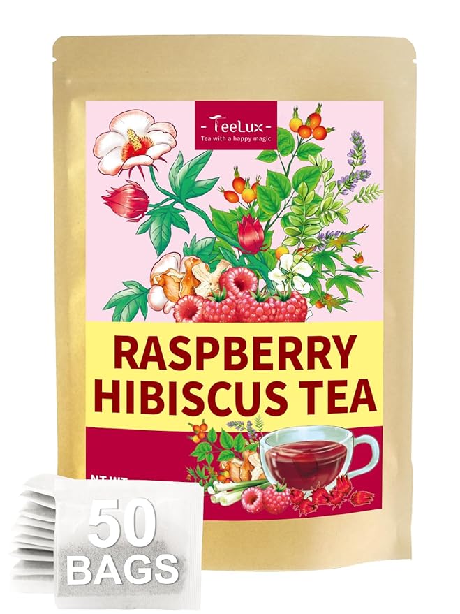 TeeLux Raspberry Hibiscus Tea Bags, Tart Hibiscus with Sweet Licorice & Refreshing Lemongrass, Tart & Sweet Flavor, Caffeine Free, 100 Count