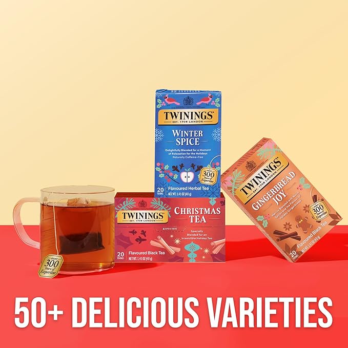 Twinings Christmas and Gingerbread Black Teas, 2-20 Count Packs, 40 Individually Wrapped Tea Bags, Aromatic with Holiday Spices, Caffeinated