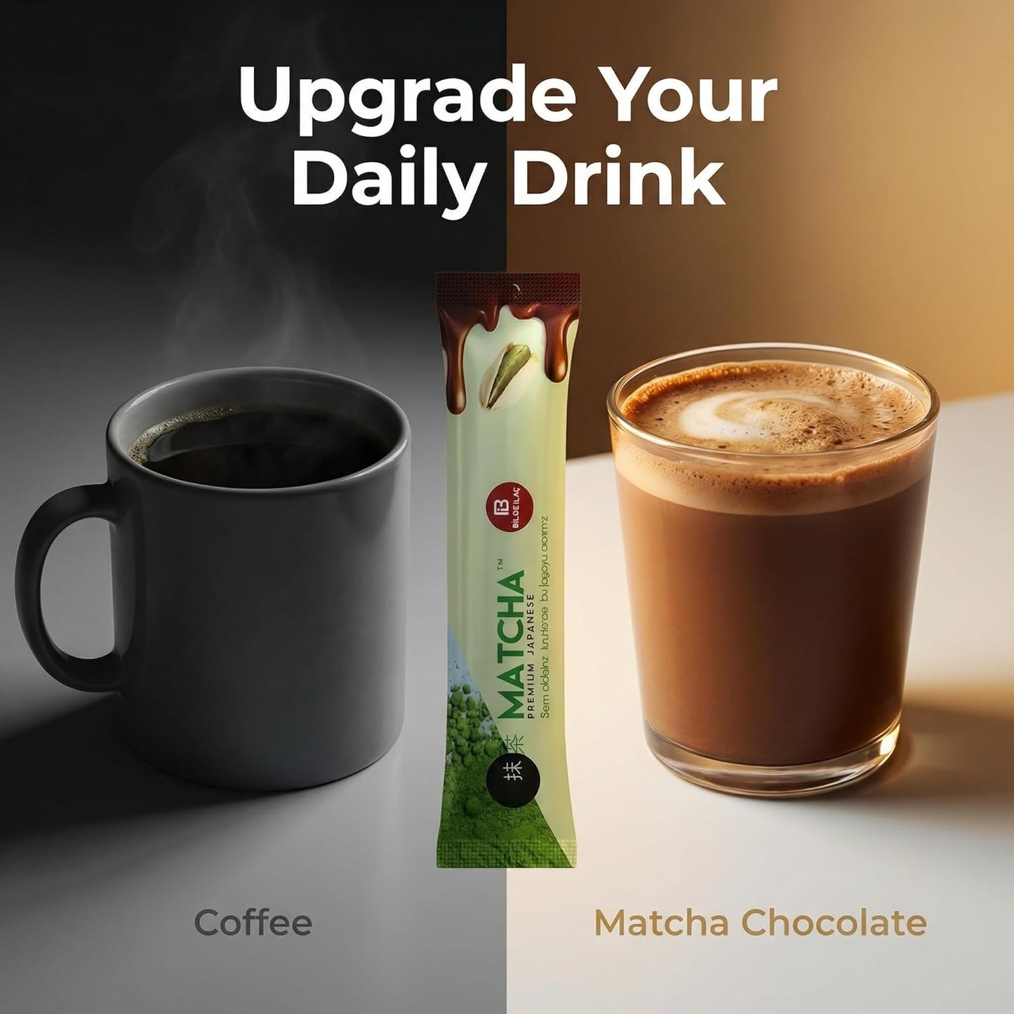 Premium Japanese Matcha Dubai Chocolate Powder - 10 Pack Matcha Green Tea with Cocoa & Pistachio - Rich, Smooth & Satisfying Taste Balanced Instant Drink Mix - 8g Single Serve Packs (Total 2.82 oz)