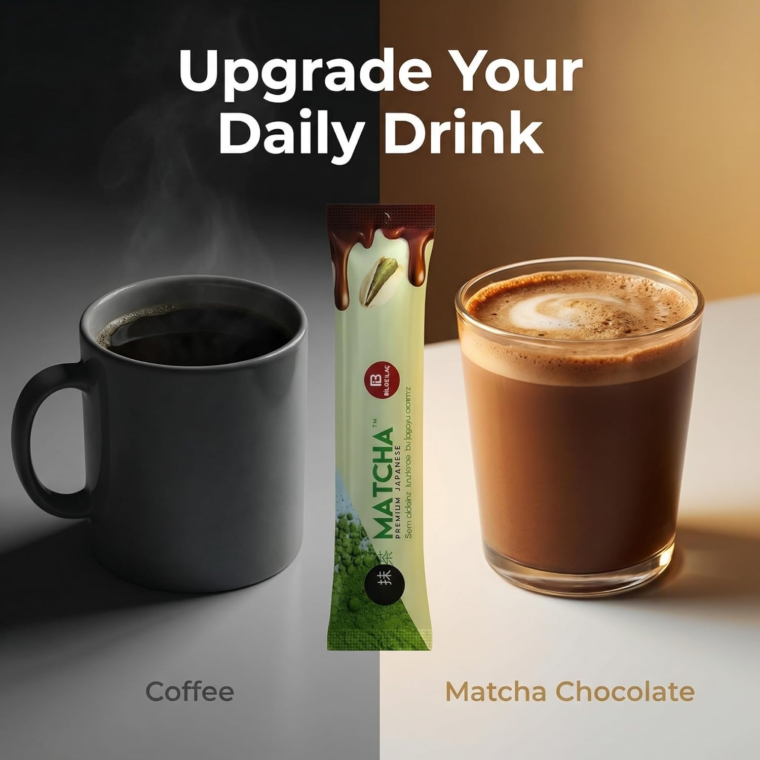 Premium Japanese Matcha Dubai Chocolate Powder - 10 Pack Matcha Green Tea with Cocoa & Pistachio - Rich, Smooth & Satisfying Taste Balanced Instant Drink Mix - 8g Single Serve Packs (Total 2.82 oz)