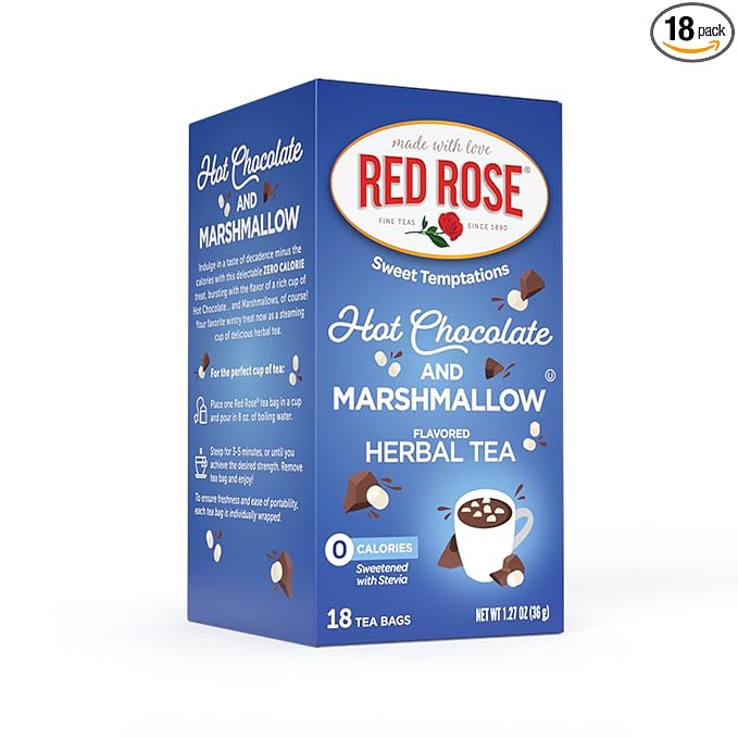 Red Rose Sweet Temptations Dessert Tea Hot Chocolate with Marshmallow, Zero Carbs