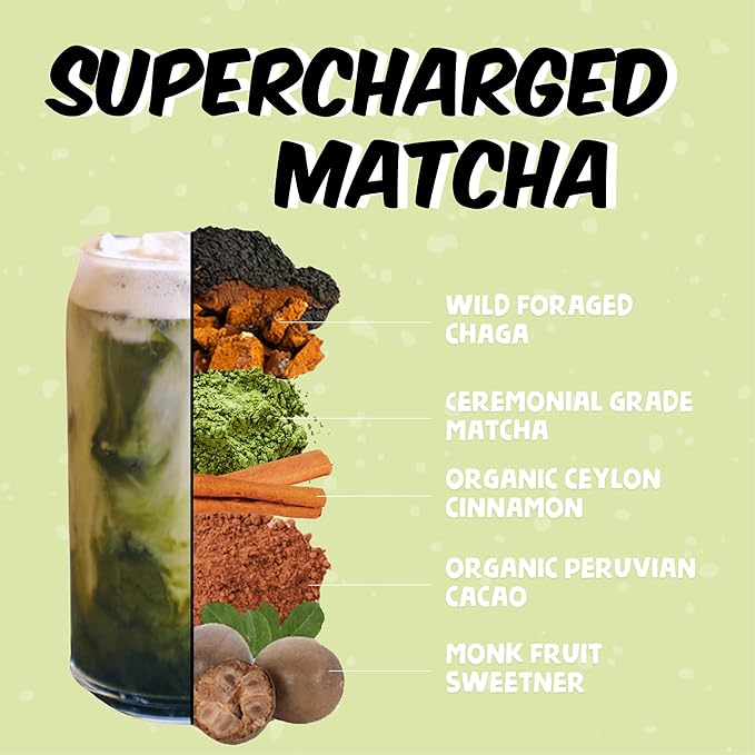 Renude Chaga Matcha - Chaga Mushroom Powder, Superfood Drink Mix with Adaptogens, Ceremonial Grade Mushroom Matcha, Keto, Vegan, Sugar Free, Natural Energy & Immune Support - 15 Servings per Bag