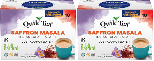 QuikTea Saffron Masala Chai Tea Latte – 10 Count, Bold Saffron Masala Flavor, Naturally Caffeine-Light, no preservatives, No Sugar Added