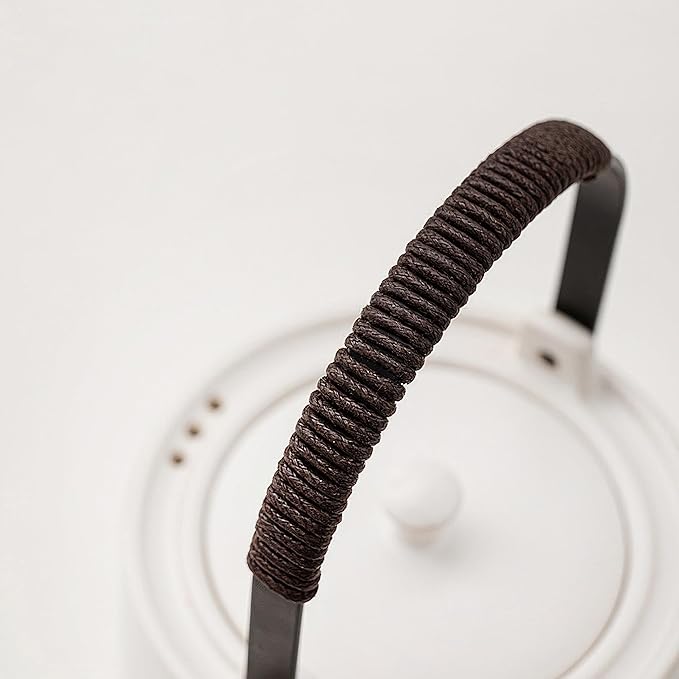 Small Stove Safe Ceramic Teapot with Cold Touch Curved Handle (27oz) - Hand-Glazed Finish - Suitable for Boiling Water and a Variety of Teas and Herbs - Matte Black-White