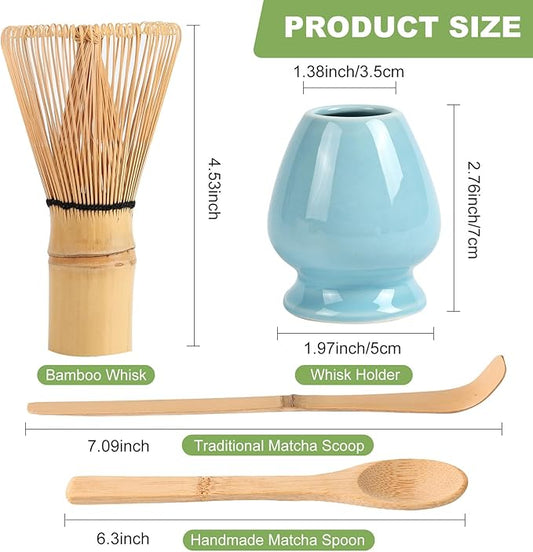 Matcha Whisk Set, 4pcs Bamboo Matcha Whisk, Wooden Scoop, Matcha Spoon, Ceramic Whisk Holder