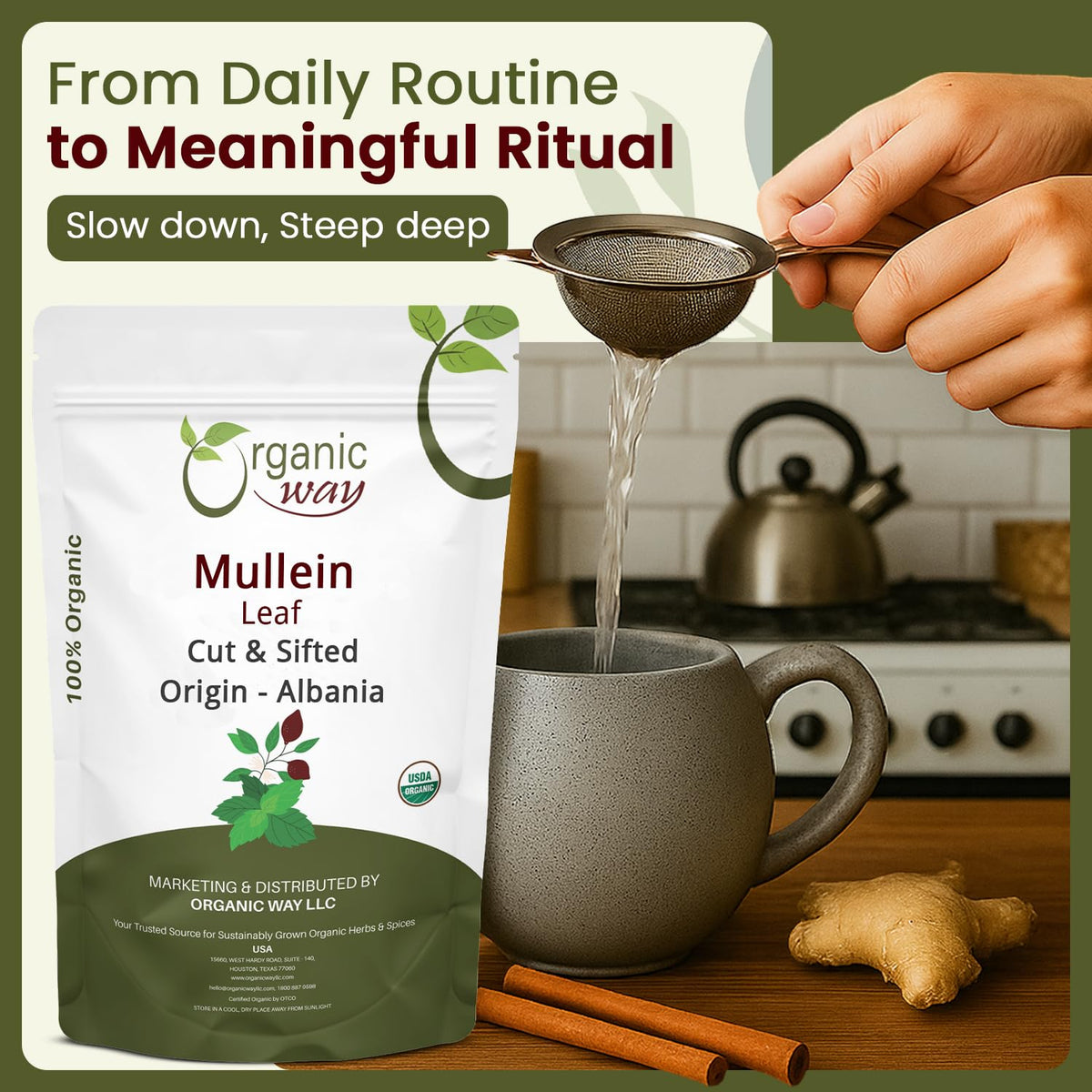 Organic Way Mullein Leaf Cut & Sifted - Herbal Tea (16 Oz)