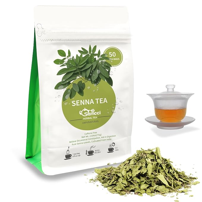 Samcci - Senna Tea, 50 Teabags, 1.5g/bag - Senna Leaf Tea for Promoting Digestion - Non-GMO - Caffeine-free