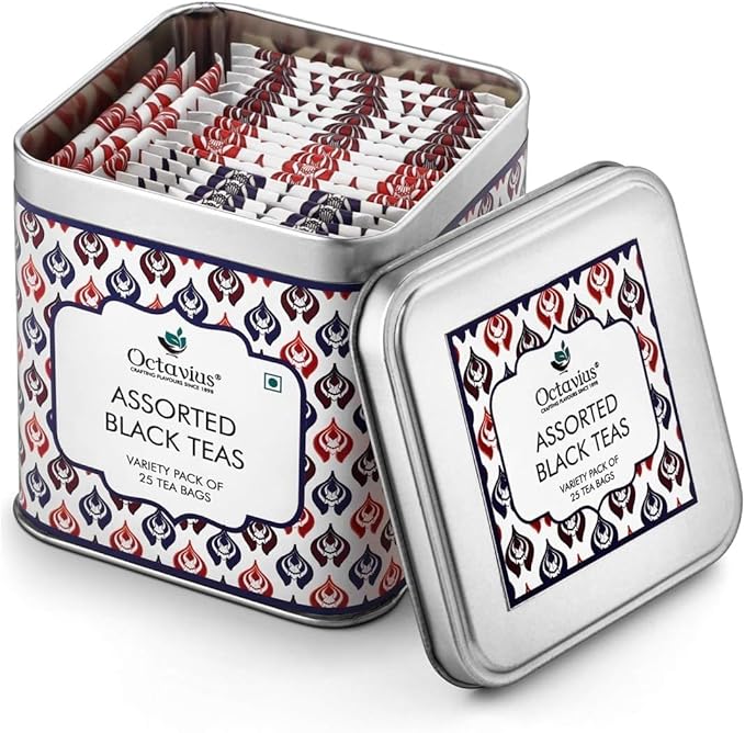 Octavius Tea Variety Pack | 3 Assorted Black Teas | 25 Teabags Each | Sampler Tea Pack | Pack of 4 | Premium Indian Black Tea | Bold Flavors | Ideal Gift for Tea Lovers