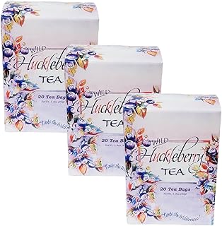 Wild Huckleberry Tea Bags From Montana (3 Pack - 60 Tea Bags). Black Ceylon Tea with Huckleberry Natural Flavors.