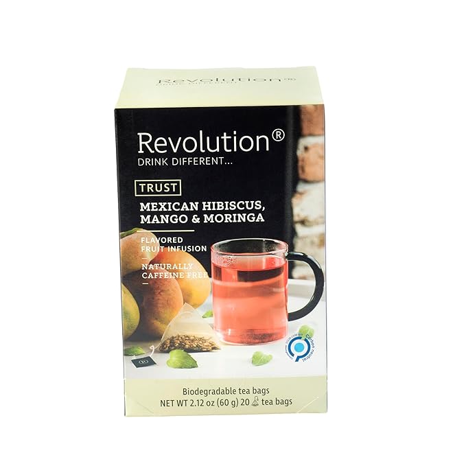 REVOLUTION TEA® Mexican Hibiscus, Mango & Moringa Fruit Tea [THE ORIGINAL] – Premium Full Leaf Tea – Biodegradable Infuser Tea Bags – Flavored Fruit Tea – Naturally Caffeine Free – 20 Bags