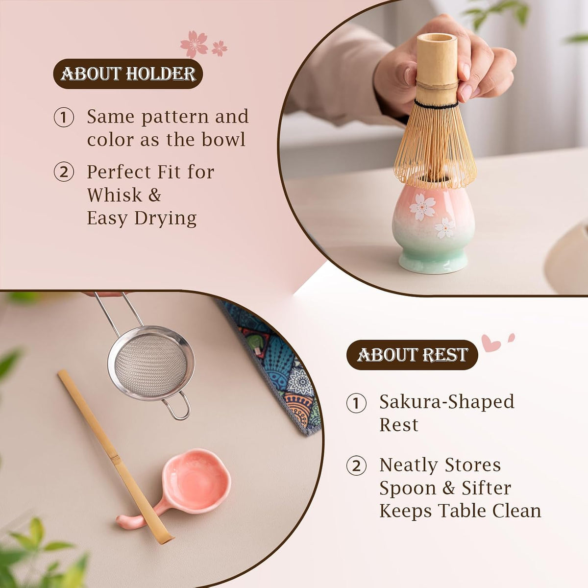 Cherry Blossom Matcha Whisk Set, 7 Pcs Matcha Kit with Matcha Bowl