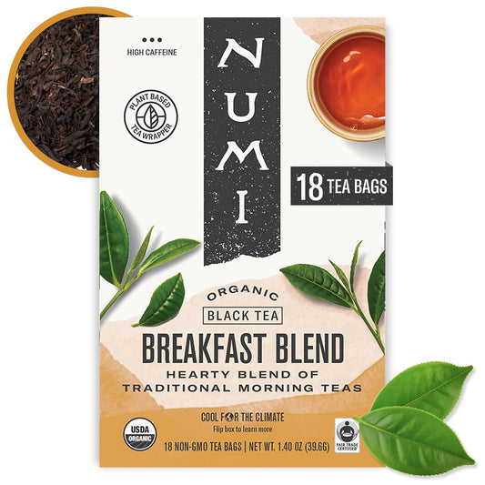 Numi Organic Breakfast Blend Tea, 18 Black Tea Bags, Assam, Ceylon & Darjeeling Black Teas, Caffeinated