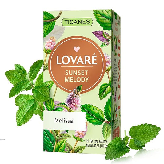 LOVARE Sunset Melody Herbal Tea – Delicate Blend with Lemon Balm Leaves, melissa – Caffeine-Free, Light & Aromatic – 24 Tea Bags (1.3g Each) (SUNSET MELODY)
