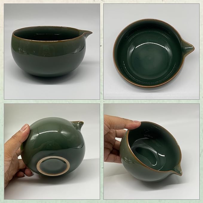 Matcha Whisk Set – 5 Pcs Matcha Set Whisk and Bowl with Spout, Bamboo Scoop, Sifter & Holder – Ru Kiln Matcha Bowl Japanese Tea Kit for Gifts, Home Use & Ceremonial Rituals (green)