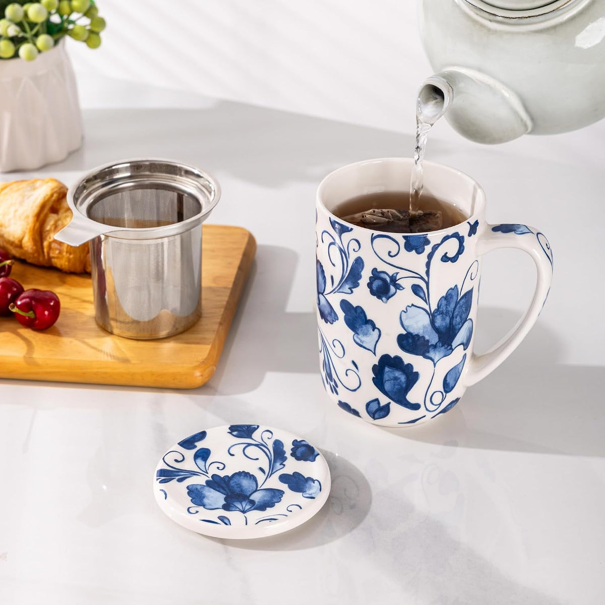 GBhome Tea Mug with Infuser and Lid,18 oz Loose Leaf Tea Cup with Steeper