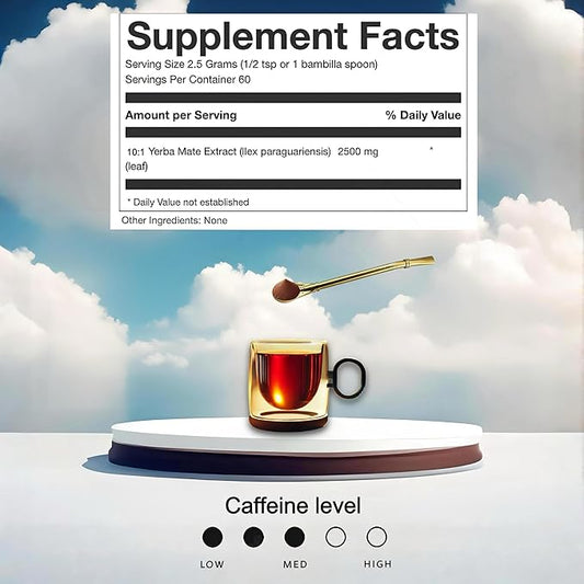 Premium Quality Yerba Mate Tea Powder – 100% Pure 10:1 Extract for Clean Energy, Focus, Metabolism & Heart Health. Antioxidant-rich, Vegan, Non-GMO, Unroasted & Unflavored. 150g (60 servings)