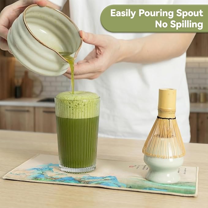 Matcha Whisk Set, Ceramic Matcha Set Includes Matcha Bowl, Matcha Whisk Chasen and Whisk Holder, Sifter, Bamboo Scoop