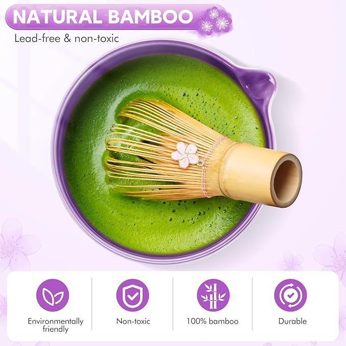 8 PCS Matcha Whisk Set - Japanese Matcha Bowl Tea Making Tools Bamboo Whisk Kit Traditional Handcrafted Tea Ceremony Tools Gifts for Matcha Lovers