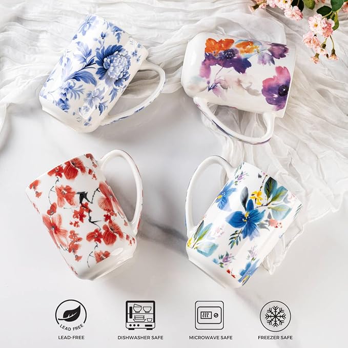 AmorArc Porcelain Tea Mug with Infuser and Lids, 18 Oz Coffee Cup Strainer with Bag Holder for Loose Leaf Tea