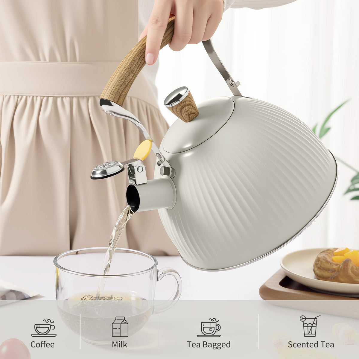 LONFFERY Fluted Tea Kettle for Stove Top