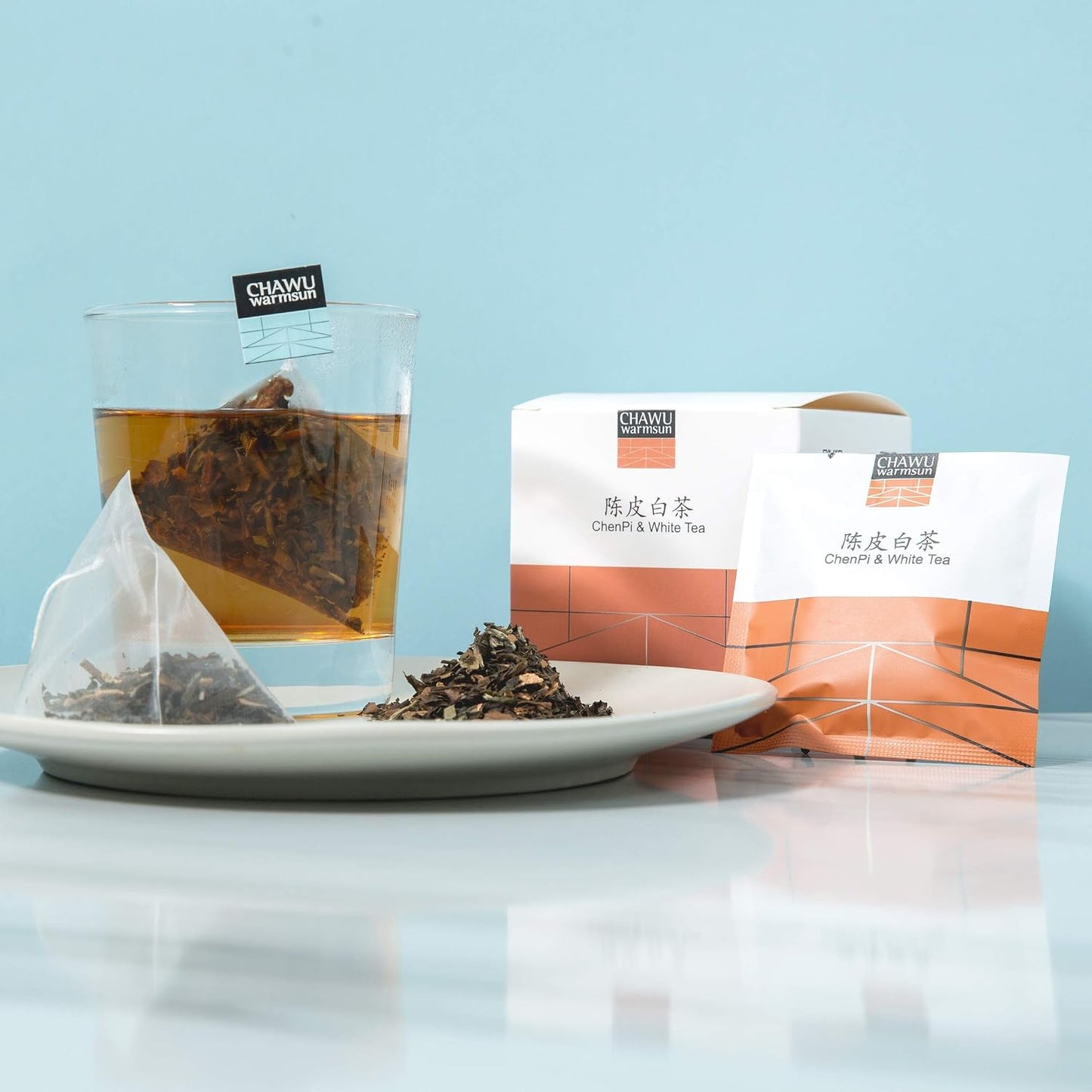 ChaWuWarmSun ChenPi and White Tea Bags, 16 Count, 8 Bags/Box Pack of 2 | 3 Year Aged Chinese Tangerine Peel With ShouMei. Mellow Sweet Taste Without Bitterness. Natural Whole Leaf Infusion.