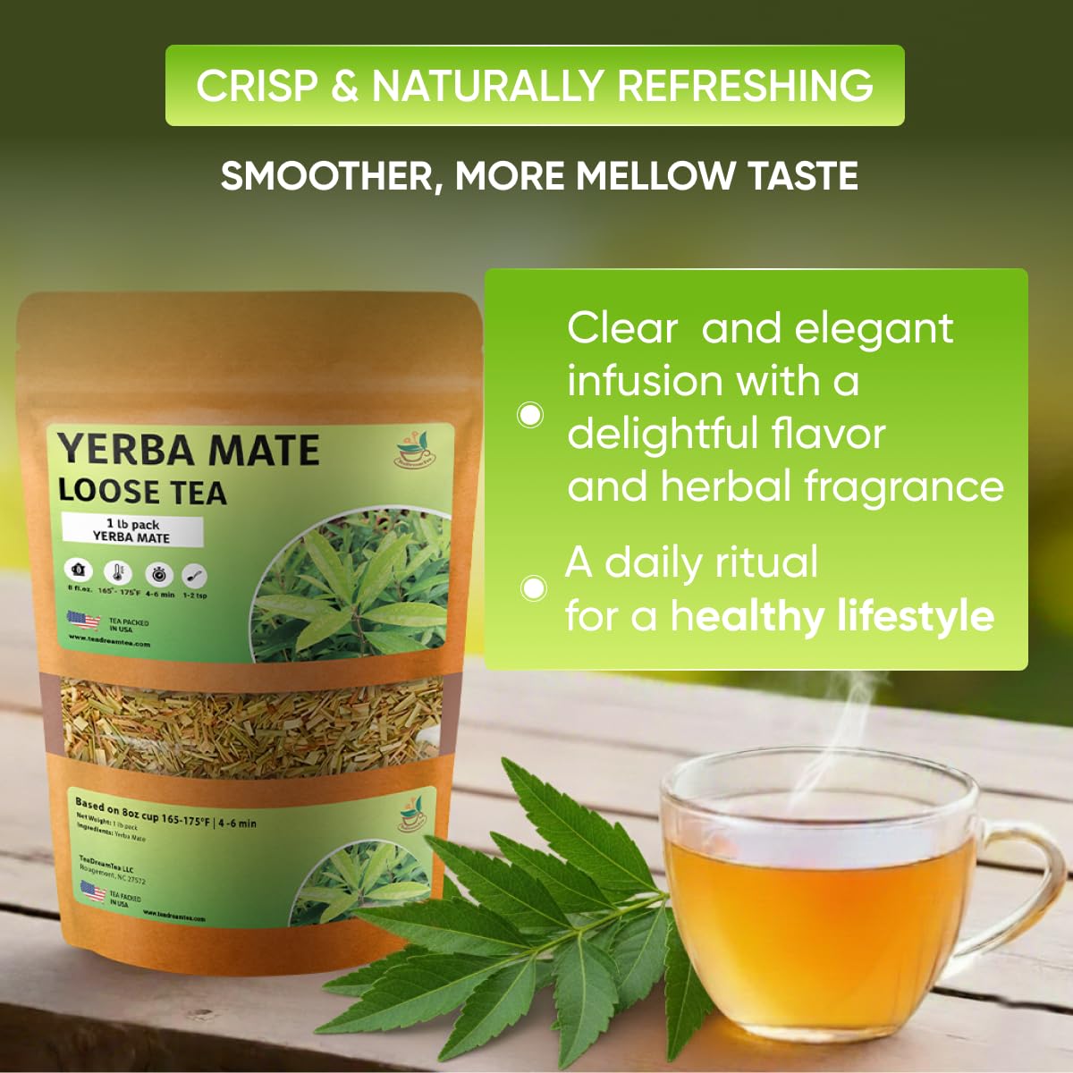 Yerba Mate Tea - Green Cut &amp; Sifted - Unsmoked Energy Boost - 1 lb Loose Tea - Packed with Nutrients - Your Perfect Coffee Replacement