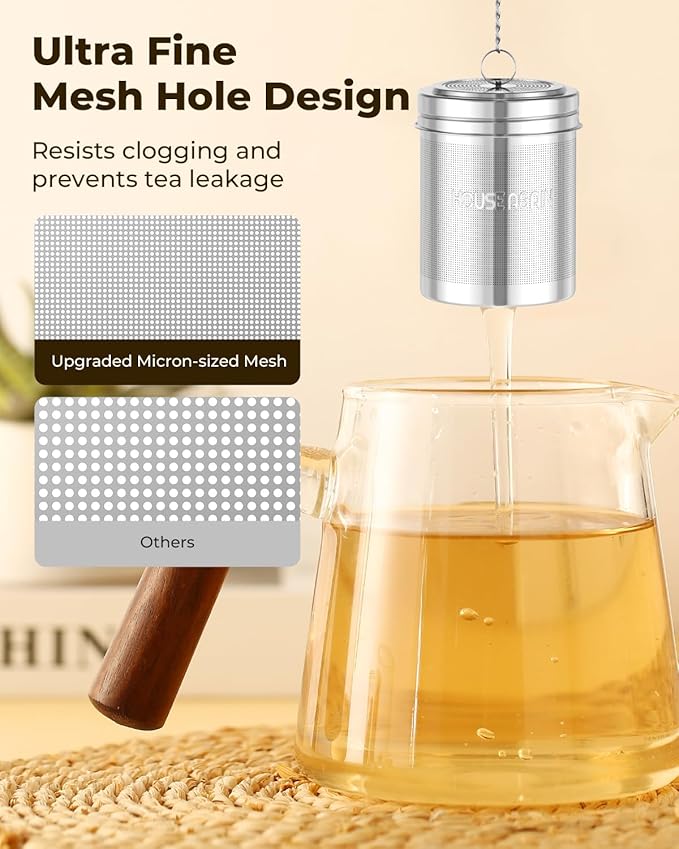 House Again Large Tea Infuser, Extra Fine Mesh Tea Strainers for Loose Tea, 18/8 Stainless Steel Tea Strainer with Extended Chain Hook