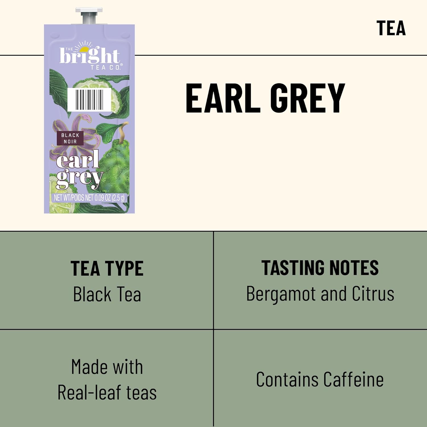 THE BRIGHT TEA CO., Earl Grey Tea Freshpacks for MARS DRINKS FLAVIA Brewer, 20 Packets
