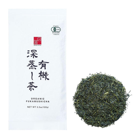 Ocha & Co. Organic Fukamushi Tea - Loose Leaf Japanese Deep Steamed Sencha Green Tea - Intense Taste Tea, 100g/3.5oz.