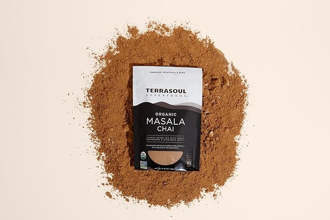 Terrasoul Superfoods Organic Instant Masala Chai, 6.35oz - 30 Servings | Mushroom Coffee Alternative | Energy, Focus, and Immunity Support