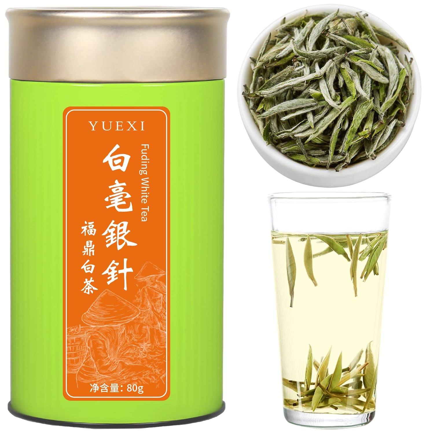 Yuexi Bai Hao Yin Zhen White Tea, Fuding Origin, Premium Loose Leaf Tea,Hand-Picked Tender Buds, Delicate & Sweet 80g (2.8oz) 白毫银针 福鼎白茶
