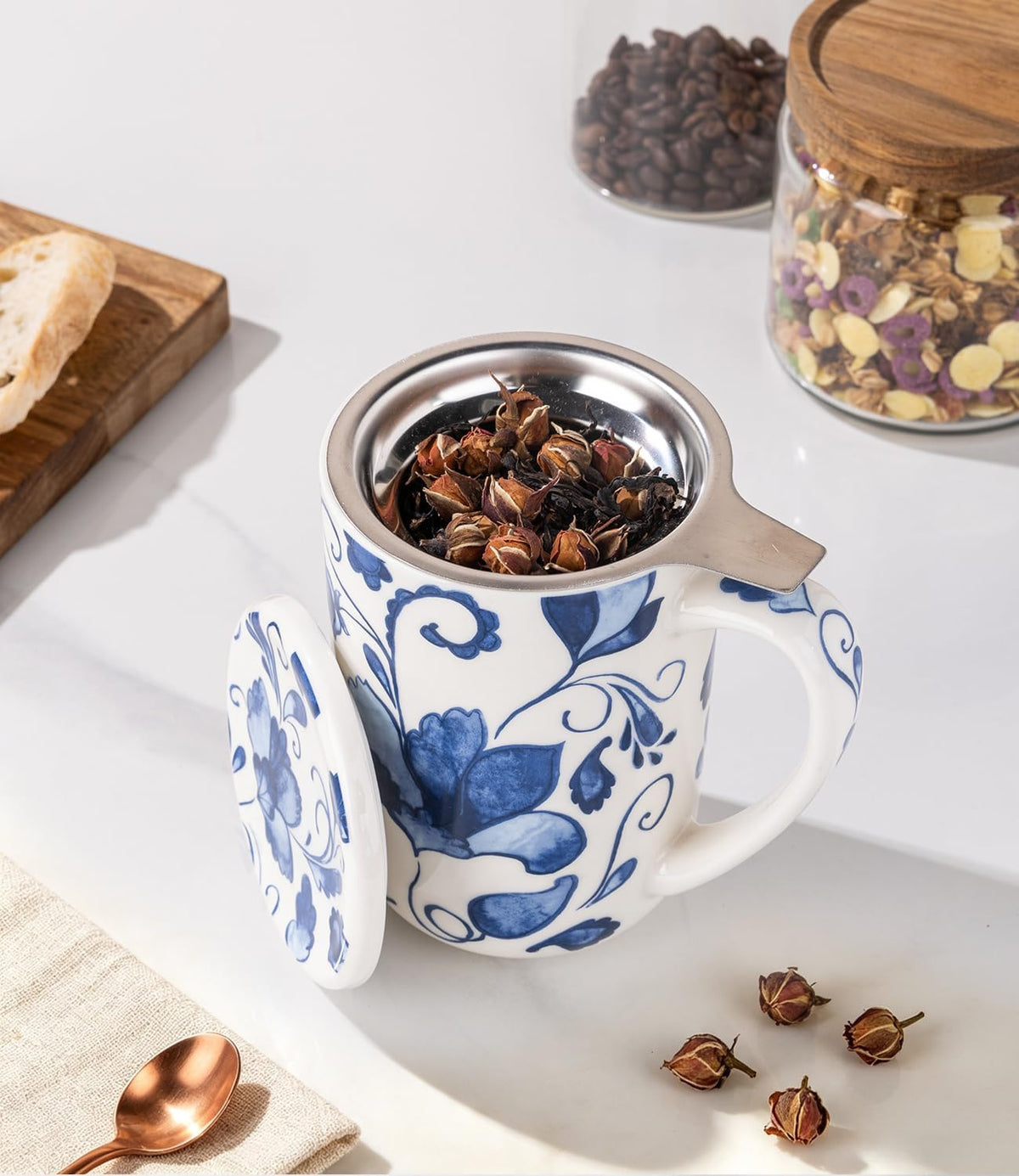 GBhome Tea Mug with Infuser and Lid,18 oz Loose Leaf Tea Cup with Steeper