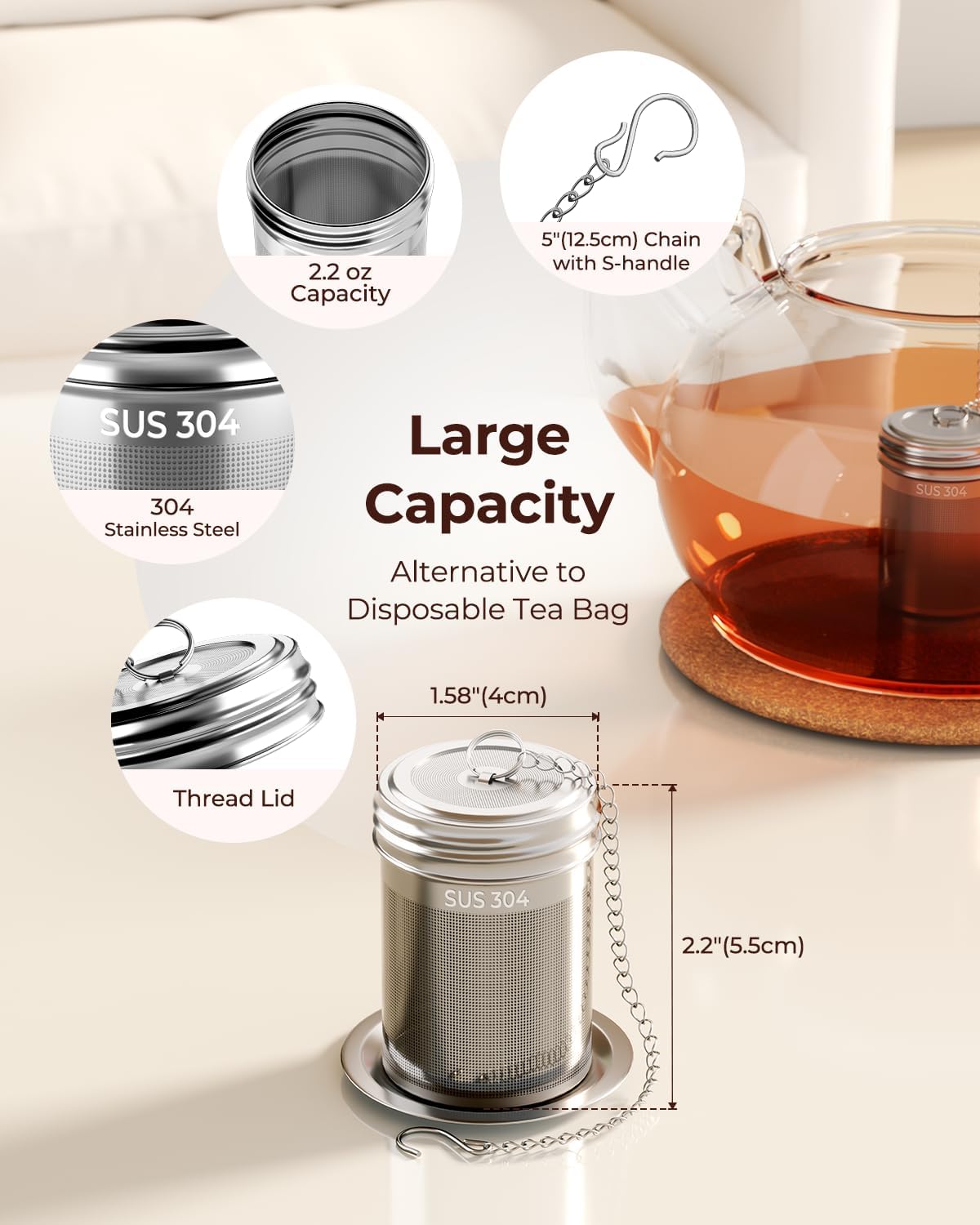2 Pack Reinmoson 304 Stainless Steel Tea Infuser for Loose Leaf Tea