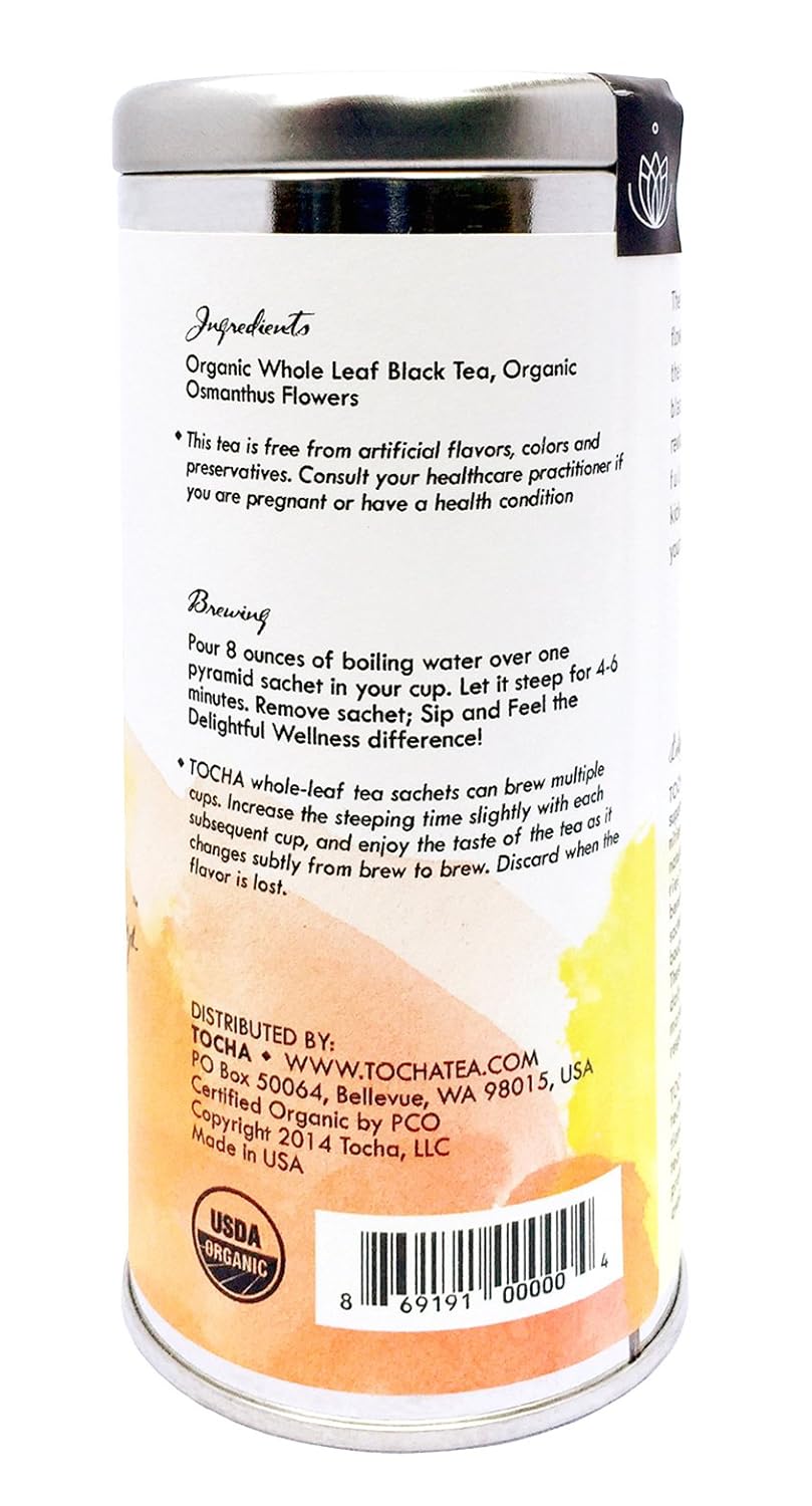 Tocha Organic Morning Pick-Me-Up Black Tea – Bold & Smooth Caffeine Boost | 15 Biodegradable Pyramid Bags | Floral Osmanthus Aroma, Non-GMO & Gluten-Free